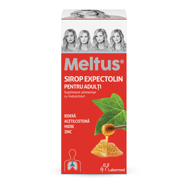 Meltus Expectolin pentru adulți, 100 ml, supliment alimentar, Labormed, sirop cu miere, iedera, zinc, acetilcisteina
