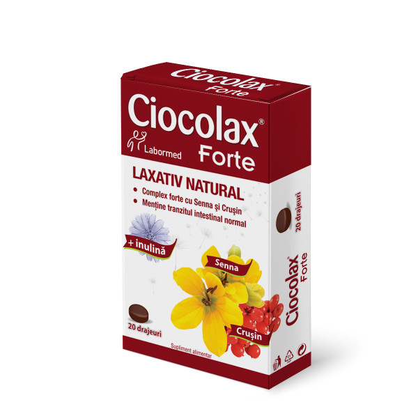 CIOCOLAX FORTE,  20 drajeuri, Labormed, Supliment alimentar cu un puternic efect laxativ stimulant