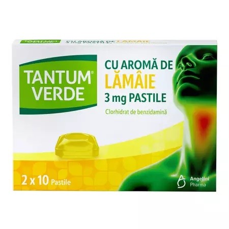 Tantum Verde cu aroma de lamaie, 3 mg, 20 pastile, Angelini