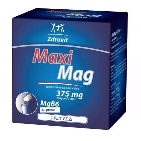 MaxiMag, 375 mg magneziu ionic, 60 plicuri, Zdrovit