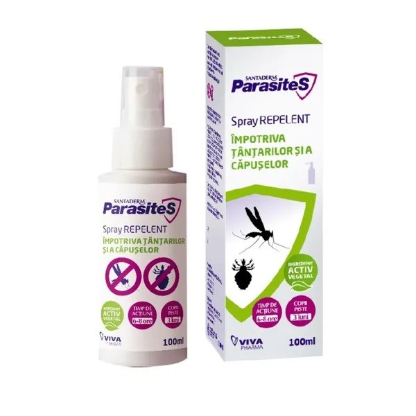 Spray repelent impotriva tantarilor si a capuselor Parasites Santaderm, 100 ml, Viva Pharma