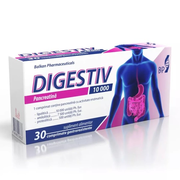 Digestiv 10000UI, 30 comprimate, Balkan Pharmaceuticals