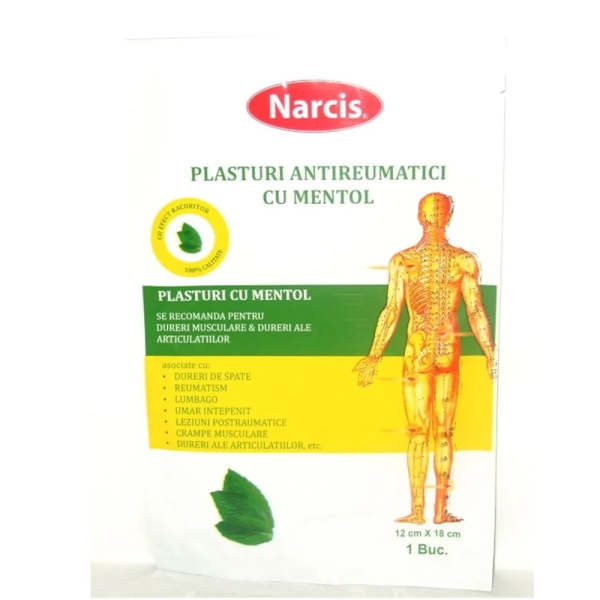 Plasture antireumatic cu mentol, 12x18 cm, 50 buc, Narcis