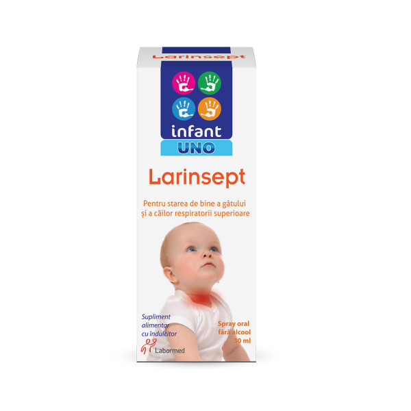 Infant Uno Larinsept spray, 30 ml, Labormed, Supliment alimentar pentru starea de bine a gâtului și a căilor respiratorii superioare