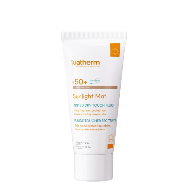 Crema protectie solara SPF50+ Sunlight Mat Tinted Dry Touch, 50 ml, Ivatherm