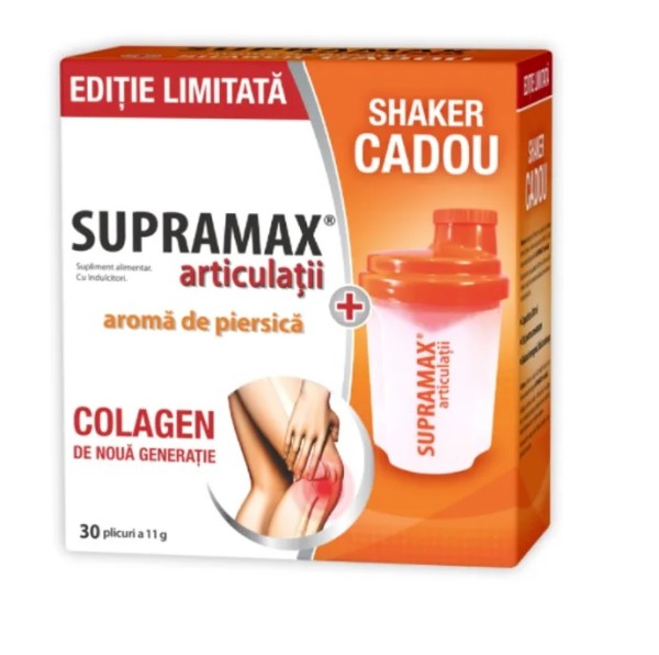 Pachet Supramax piersica, 30 plicuri + Shaker cadou, Zdrovit