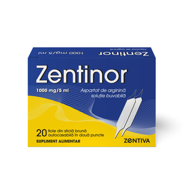 Zentinor, 20 fiole buvabile, Aspartat de Arginină 1000 mg/5ml, Zentiva