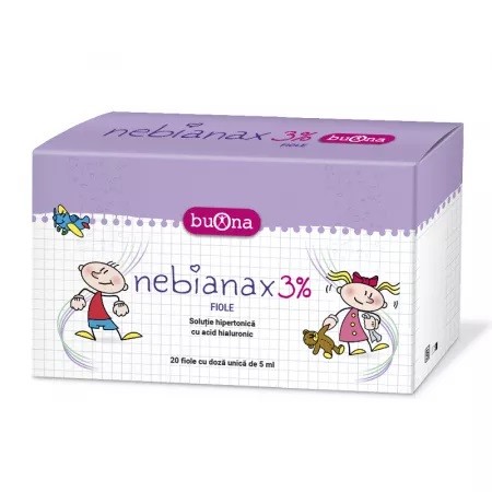 Fiole cu Solutie salina hipertonica 3% cu Acid hialuronic, 20 fiole x 5 ml, Nebianax