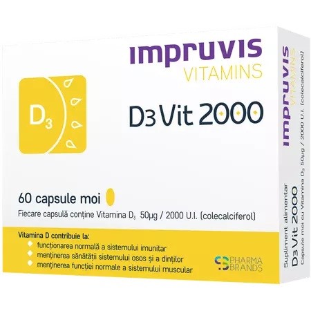 Vitamina D3 2000 U.I. Impruvis D3Vit, 60 capsule moi, Pharma Brands